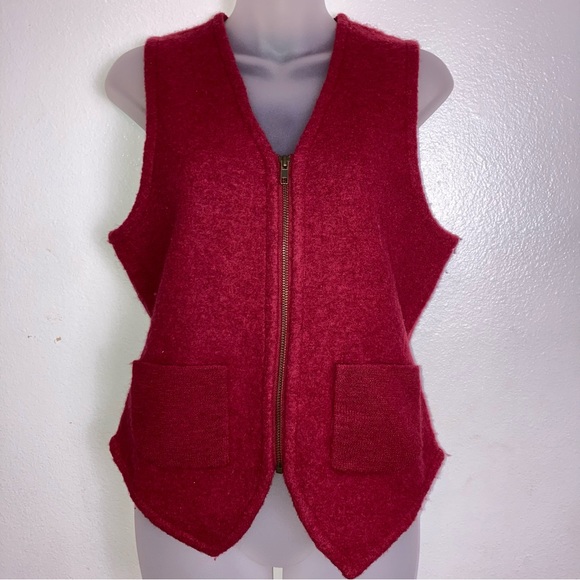 Woolrich 100% wool red zip up sweater vest - Picture 2 of 7